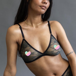 Last One Up To Size Large - Green French Lace Bralette - See Through Sheer &#39;Passionflower&#39; Back Closure Bra - Custom Fit Lingerie