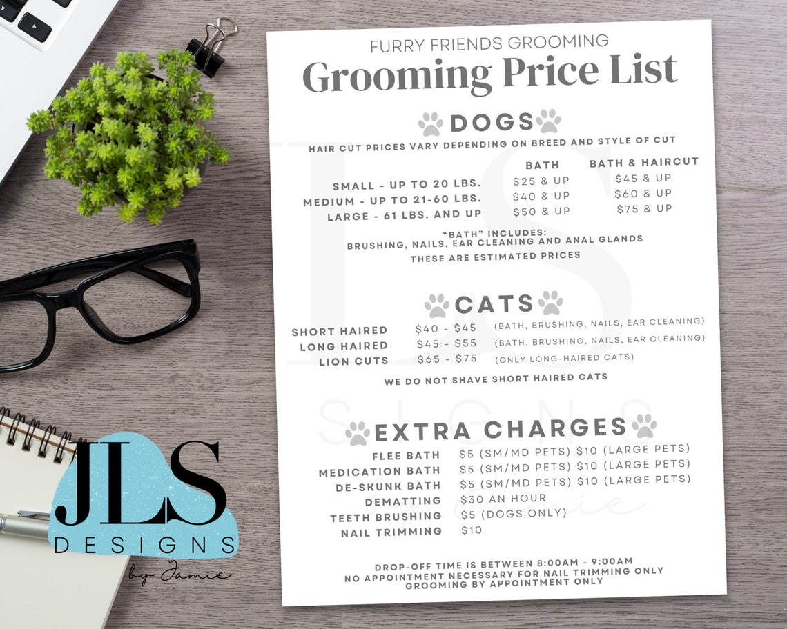 Grooming Price List Template - Services Price List Template - Small ...