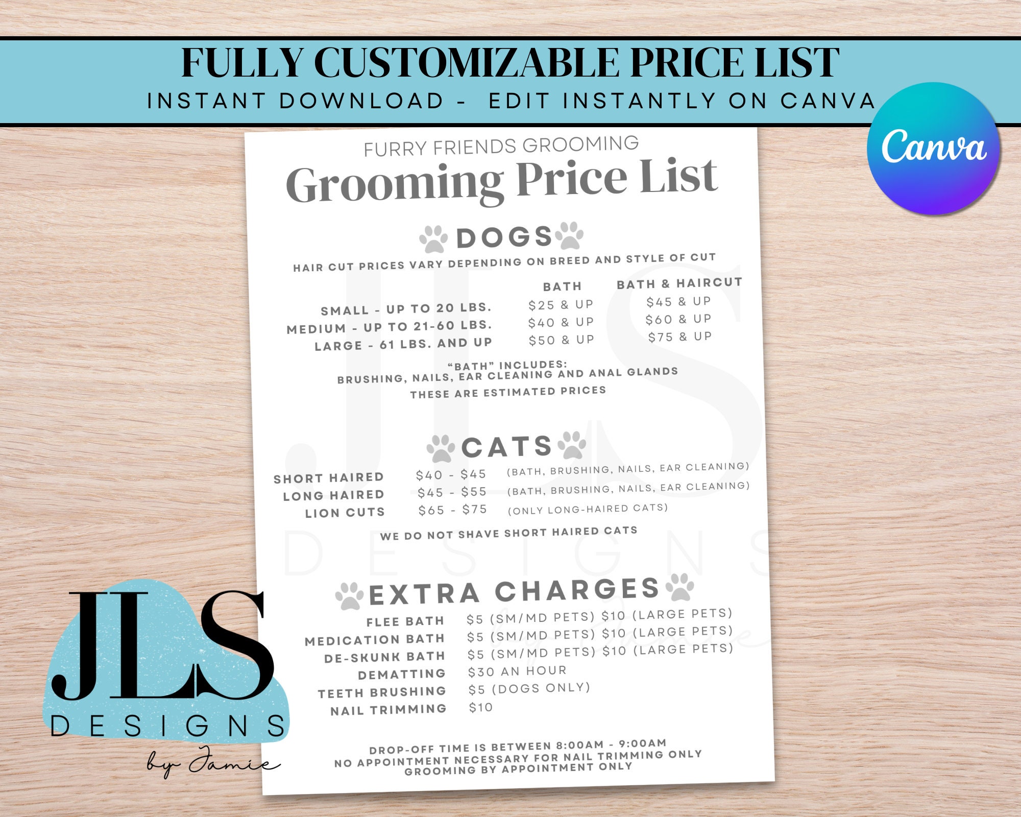 Grooming Price List Template - Services Price List Template - Small ...