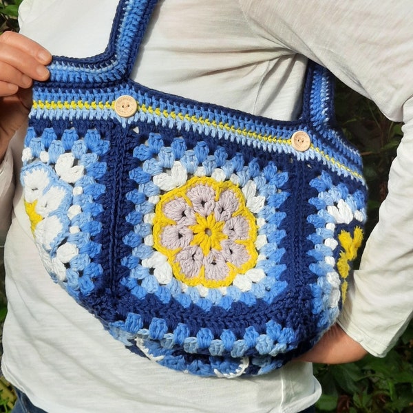 Granny-Square bag crocheted trend summer shopper gift lined