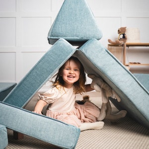 Aqua blue kids&#39; play couch - play sofa, kids&#39; furniture, modular sofa, foam set, Montessori toys, Montessori furniture, spielsofa