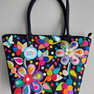 Felt over the shoulder bag colorfully decorated. Handmade.