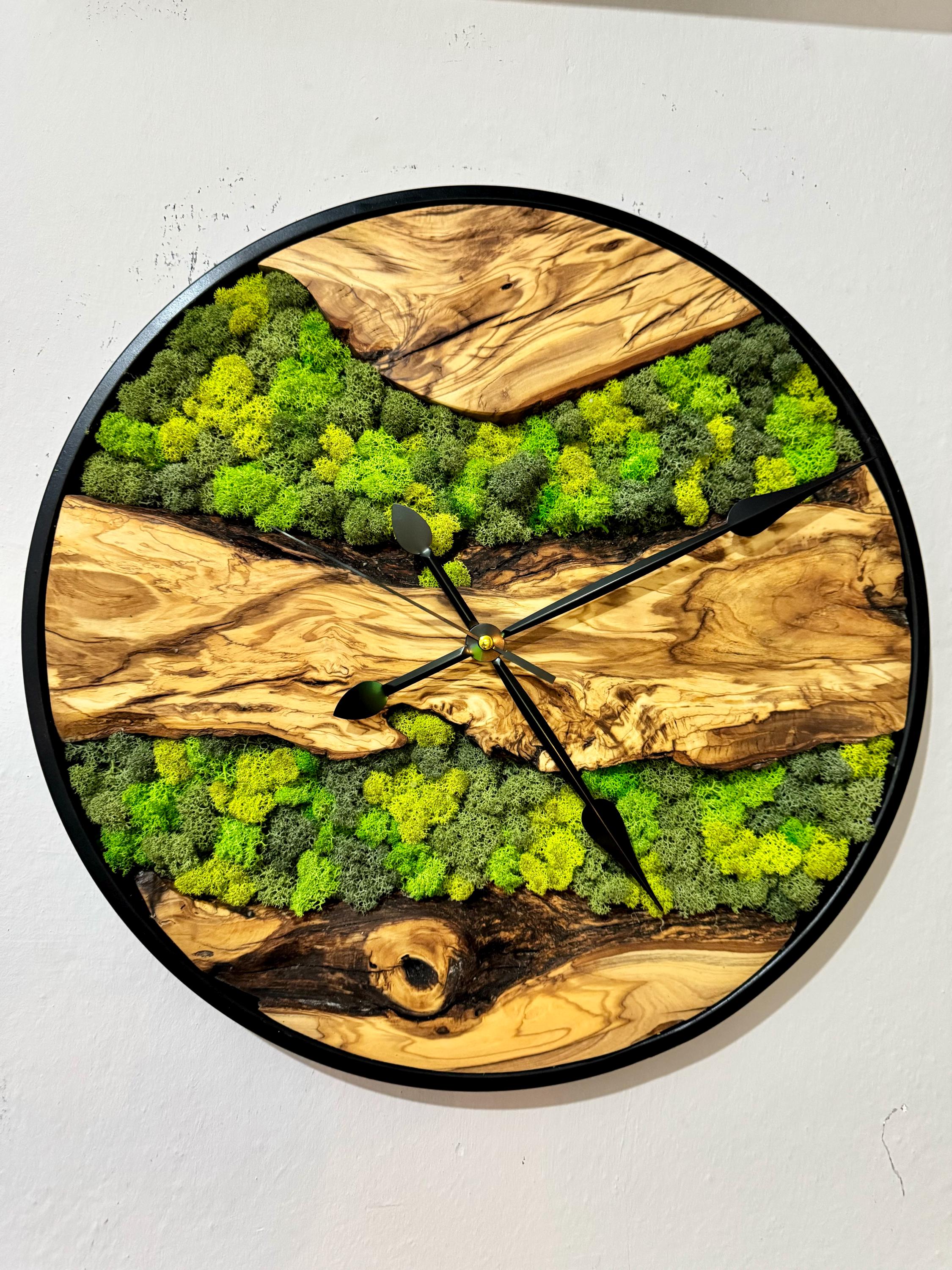 Moss Wall Clock Handmade Wall Clock Custom Moss Olive Wood Clock,metal ...