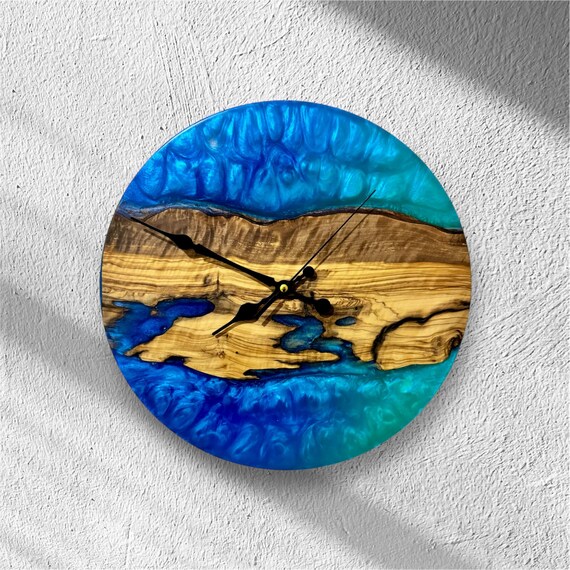 Wooden wall clock Modern wall clock Resin olive wood clock Resin wall clock Handmade clock Office decor Home decor