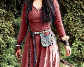 Vestido estético vikingo medieval, vestido de bruja de fantasía renacentista, vestido celta gótico retro Cottagecore, vestido de cosplay vikingo para Ren Faire