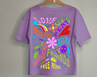 Kinder T-Shirt Oversized geschnitten lila Kids Tshirt Shirt unisex, trendig, cool, hipp, oversize Sommer