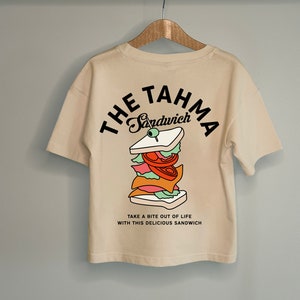 Kinder T-Shirt Oversized geschnitten Kids Tshirt unisex, trendig, cool, hipp, oversize, Shirt beige, Sandwich, kurzarm, Sommer Bild 1