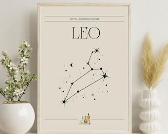 Leo Zodiac Art Print: Minimalist Star Sign Constellation (Digital Download)