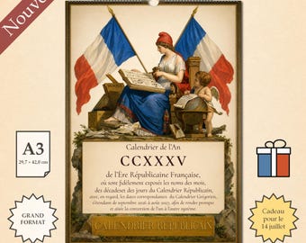 Calendário Republicano Francês 2026-2027 A3 – Arte de Parede Histórica da Revolução Francesa