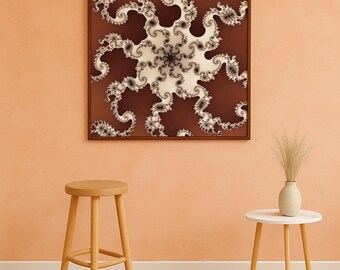 Pulpo fractal - Póster clásico con marco de madera y papel semibrillante