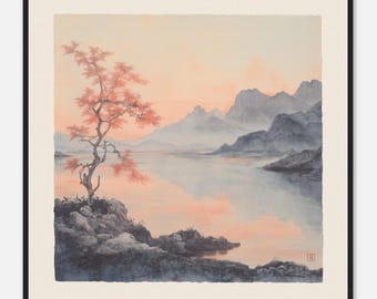 Serie de los Ocho Trigramas - N.° 8: Duì (兑) – El Lago Alegre - Póster con marco de madera y papel mate de calidad museística