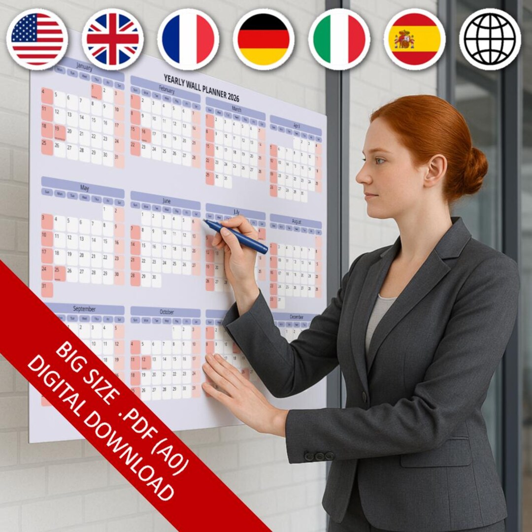 2026 Jahresplaner - Grid Layout | A0 Poster PDF mit Feiertagen