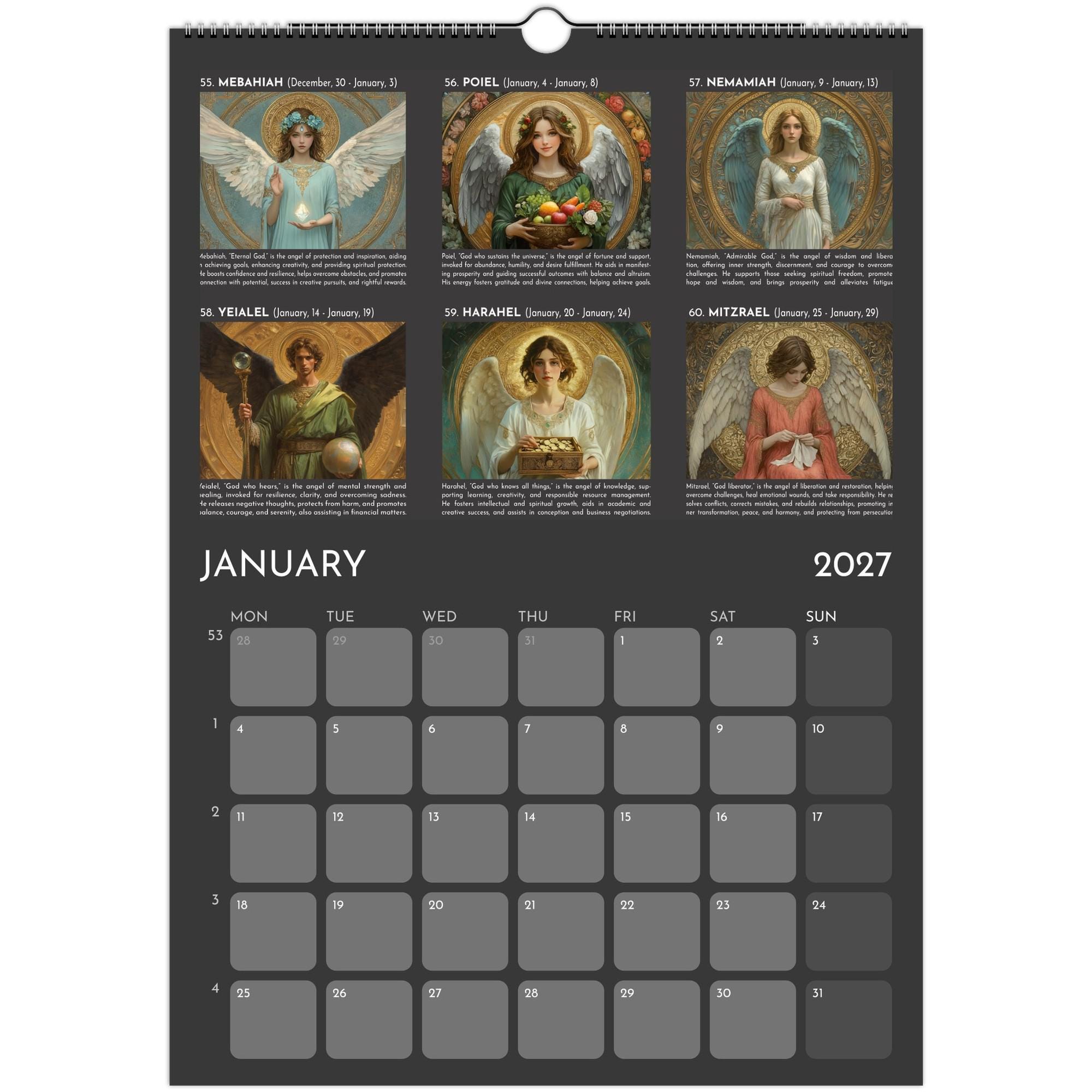 エンジェルオラクルカレンダー Celestial Guardians: the 72 Angels of Kabbalah Calendar 2027 (A3