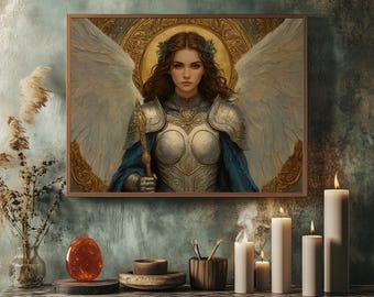 Quadro decorativo do Anjo Yelahiah (#44) com moldura de madeira - reinado de 29 de outubro a 2 de novembro - vários tamanhos e cores de madeira