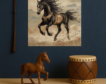 7. The Steed That Captures the Wind – Chinese Zodiac fine art poster – Gongbi-style print