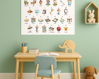 Household Object Alphabet Poster: Fun ABC Wall Art for Kids