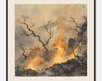Serie de los Ocho Trigramas - N.º 7: Lí (离) – El Fuego Aferrado - Póster con marco de madera y papel mate de calidad museística