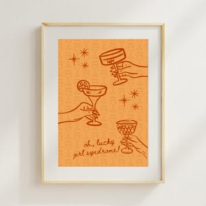 Póster de cóctel con el síndrome de la chica afortunada. Decoración de chica afortunada. Arte femenino. Arte mural de manifestación. Arte de cócteles. Póster de sueños en grande