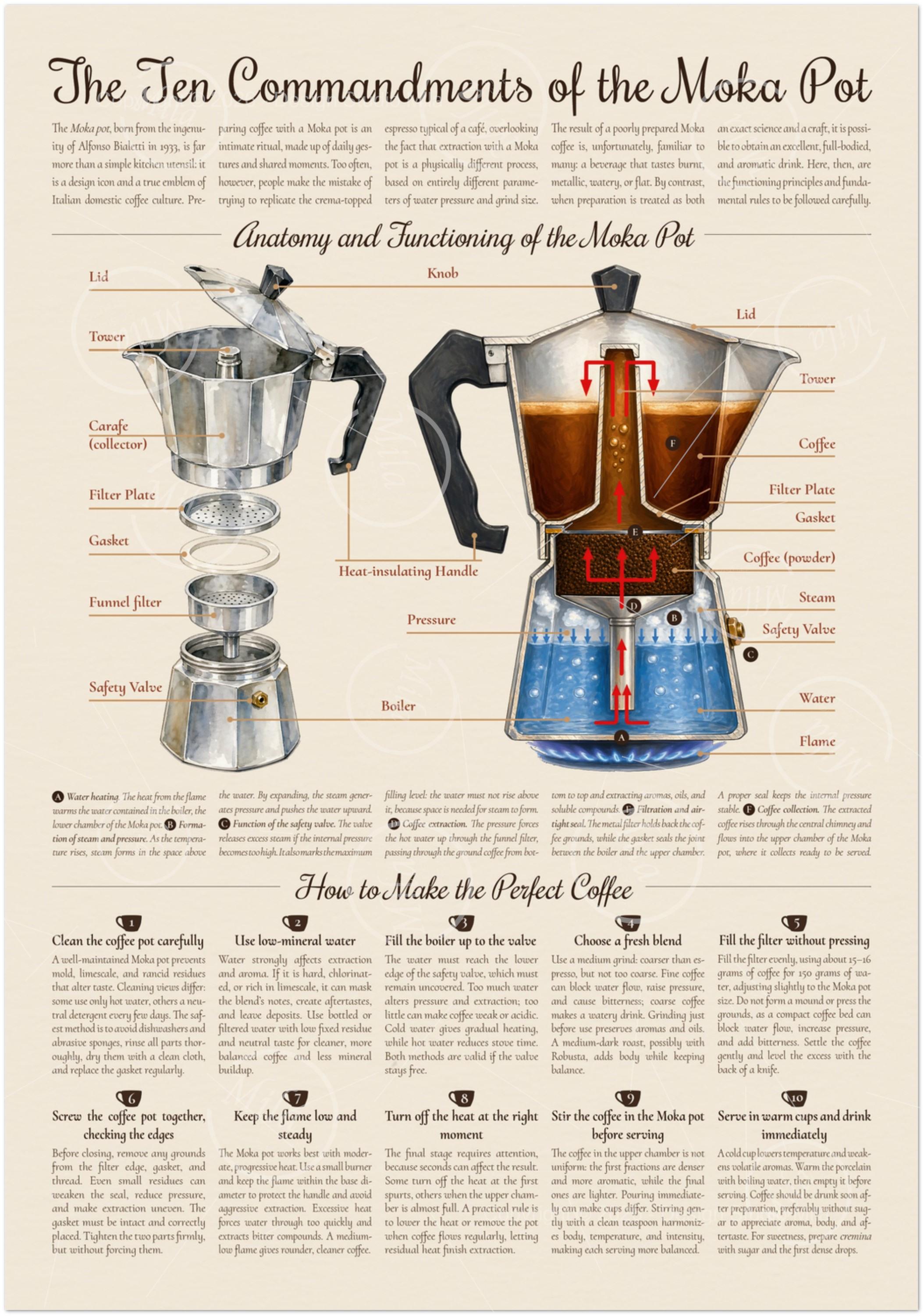 Pot Commandments The Ten Commandments of Moka Pot Poster – Italian Coffee Guide, Kitchen ...