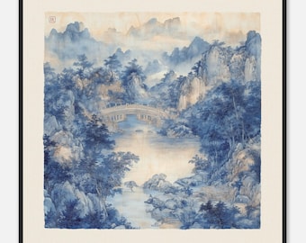 Serie de los Ocho Trigramas - N.° 4: Kǎn (坎) – El Agua Abismal - Póster con marco de madera y papel mate de calidad museística