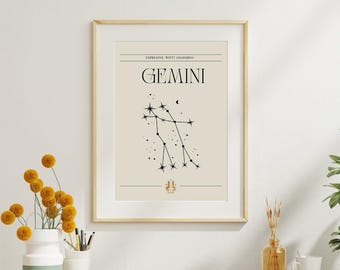 Lámina artística de la constelación de Géminis: Astrología minimalista (Descarga digital)