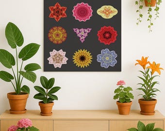 Póster de arte floral fractal: Impresión geométrica de naturaleza, decoración de pared moderna