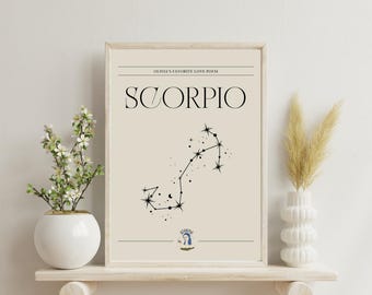 Grafika artystyczna zodiaku Skorpiona: Minimalistyczna konstelacja znaku zodiaku (pobranie cyfrowe)