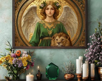 Lámina decorativa de pared del Ángel Ariel (#46) con marco de madera - vigente del 8 al 12 de noviembre - varios tamaños y colores de madera