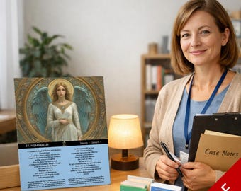 Imagen del Ángel Nemamiah (#57) con texto de invocación - descarga digital en PDF - rige del 1 al 5 de enero