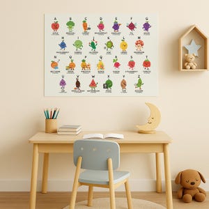 Fruits & Veggies Alphabet Poster – Fun ABC Wall Art with Cute Food Characters | Educational Printable for Preschool Kids