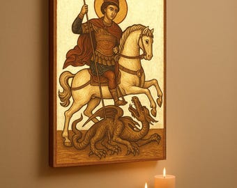 Arte em tela de São Jorge e o Dragão: Ícone bizantino, lenda cristã (20 x 30 cm / 8 x 12")