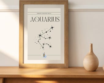 Lámina artística del zodíaco Acuario: Constelación minimalista (Descarga digital)