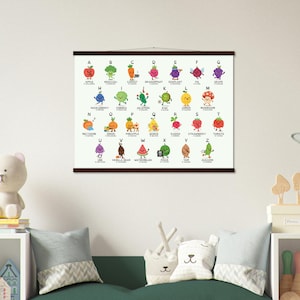 Fruits & Veggies Alphabet Poster – Fun ABC Wall Art with Cute Food Characters | Educational Printable for Preschool Kids