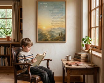 Wooden Framed IF Poem Poster by Rudyard Kipling, inspirational literary wall art for a son, grandson, godson, student, or young reader.