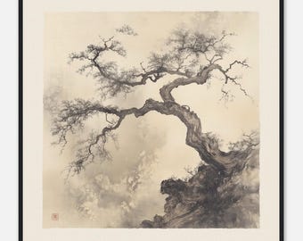 Serie de los Ocho Trigramas - N.º 6: Xùn (巽) – El Viento Suave - Póster con marco de madera y papel mate de calidad museística