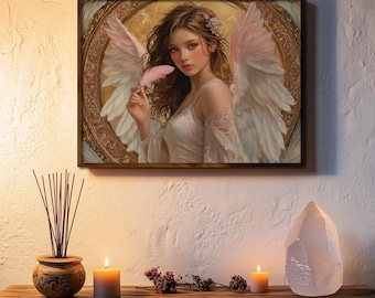 Impressão de arte de parede do Anjo Leuviah (#19) com moldura de madeira - reinando de 22 a 26 de junho - vários tamanhos e cores de madeira