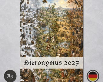 Von Hieronymus Bosch inspirierter Vier-Jahreszeiten-Wandkalender (Deutschland) - Grotesker mittelalterlicher Kunstkalender - (A3-Format)