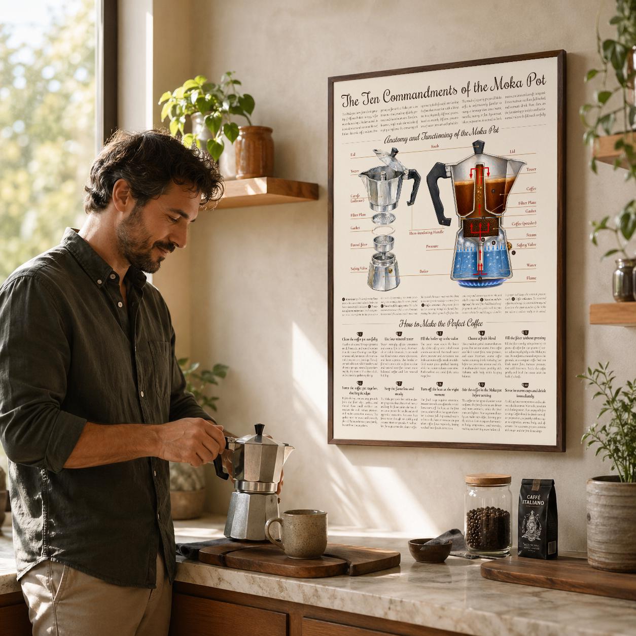 Pot Commandments The Ten Commandments of Moka Pot, Wooden Framed Poster – Italian Coffee ...