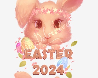 Easter 2024 Bunny Digital Art | Cute Rabbit Illustration | PNG Download for Print on T-Shirt, Mug, Bag | Easter Bunny Printable Commercial