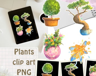 Plants Clip art Floral Stickers Printable Art Green Digital Download Watercolor Flower