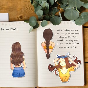 Cute girls stickers, Planner girl sticker pack, Printable stickers Ukraine, Blue and yellow Journal illustrations for Decor zdjęcie 3
