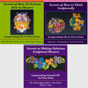 SAVE BIG 3 Glass Lampwork Flower Bead Tutorials Bundle by Patsy Evins