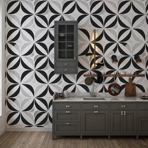 Black and White Art Deco Wallpaper, Peel and Stick Dark Wallpaper , Abstract Wallpaper, Geometric Ornament Wall Mural , Removable Wallpaper