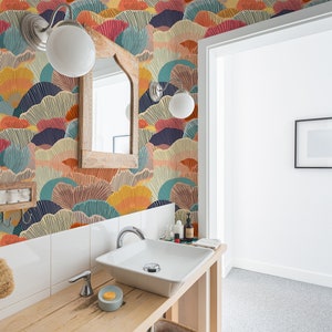 Colorful Waves Wallpaper, Abstract Peel and Stick Wallpaper, Abstract Art Wallpaper Mural, Boho Wallpaper, Bright Colorful Wallpaper