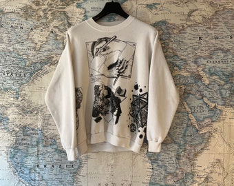 Vintage 1989 MC Escher Art Graphic Crewneck Sweatshirt / 80s Crewneck / Made In USA / Streetwear / All Over Print / Artist / MC Escher