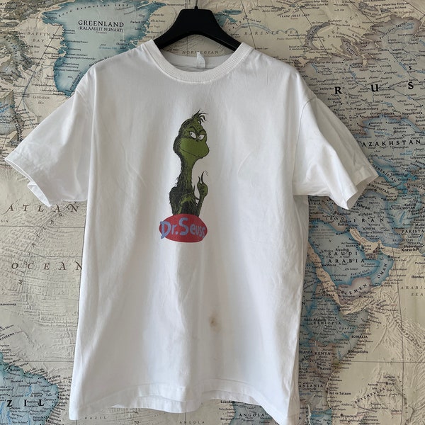 T-shirt Il Grinch - Dr. Seuss vintage - T-shirt con illustrazione del libro per bambini amato - Camicia bianca classica della storia