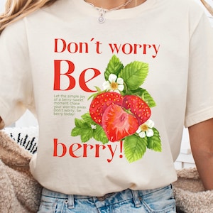 Strawberry T-Shirt - Summer, Love, Strawberry, Fruits, Women&#39;s T-Shirt, Motif Shirt, Cotton T-Shirt, Plant Motif, Sweet Vintage Strawberry