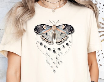 Celestial moon shirt, boho moon shirt, moon phase shirt, boho vintage moon shirt, mystical moon phase, moth, night shirt