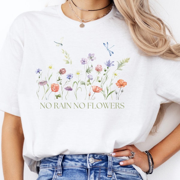 Garten T-Shirt, Blumen Shirt, Naturliebhaber, Geschenk, Boho Wildflower Nature Shirt, Rain