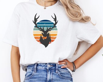Vintage T-Shirt, Deer, Trees, Forest Outdoor Shirt, Hiking, Retro Shirt, T-Shirt Nature, Gift for Father's Day, Mother's Day